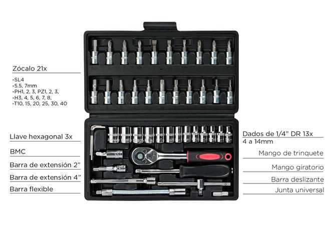 Juego De Tubo Llaves Gadnic KH7 Puntas 46 Piezas Herramientas Manual - 4
