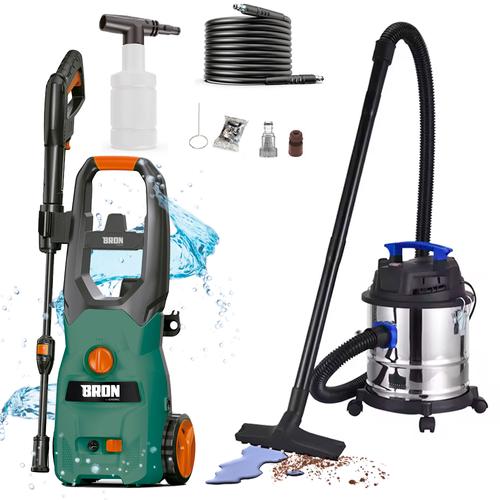Kit De Hidrolavadora 110 Bar Y Aspiradora Portátil 20L 1200W Gadnic  - 0