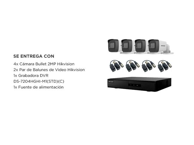 Kit Cámara de Seguridad Metálica Hikvision x4  DVR 4CH  Balún x4 - 5