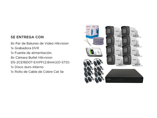 Kit Cámara de Seguridad Hikvision x8  DVR 8CH  Disco Duro 1TB  Bobina UTP - 6
