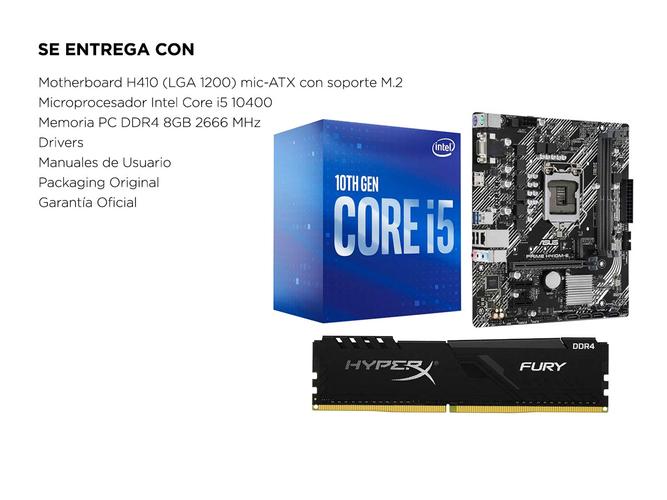 Combo Actualización Pc Gamer Core I5 10400F s/ Video + H410 + 8gb Hyperx Fury - 4