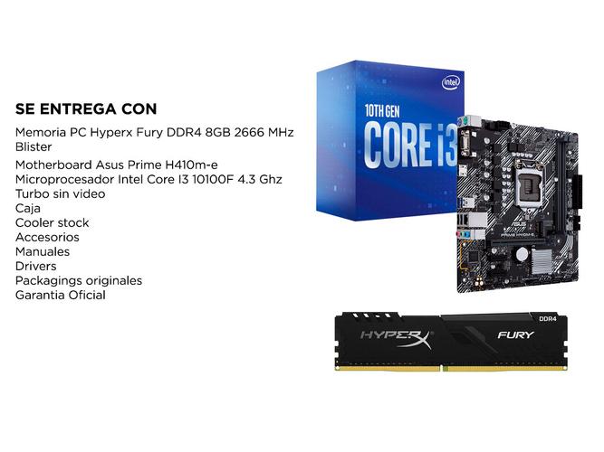  Combo Actualizacion Pc Gamer Intel i3 10100F s/video + H410 + 8GB Hyperx - 4