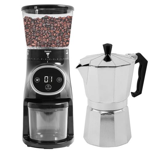 Kit Cafetera Mokka 6 Aluminio  Molinillo de Cafe Cg165 Profesional Eléctrico   - 0