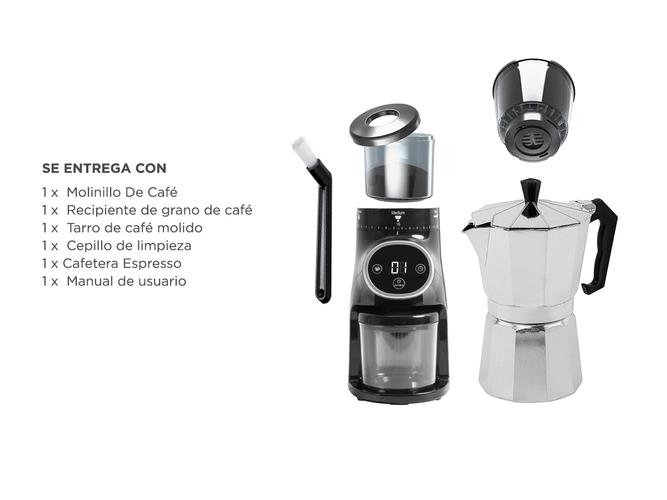 Kit Cafetera Mokka 6 Aluminio  Molinillo de Cafe Cg165 Profesional Eléctrico   - 6