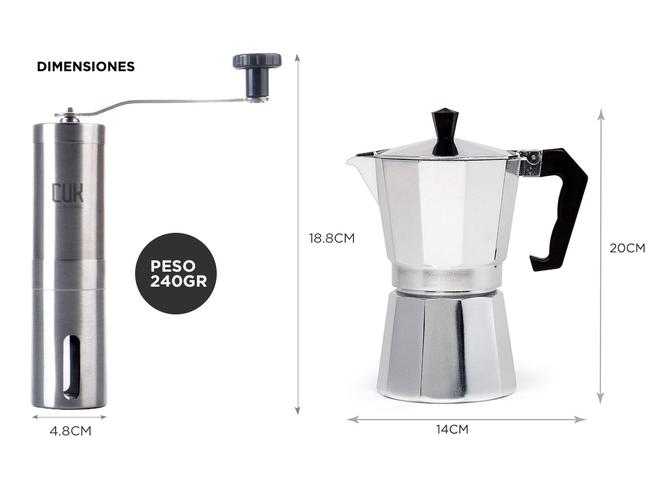 Kit Barista Molinillo Manual Aluminio  Cafetera Gadnic Aluminio - 5