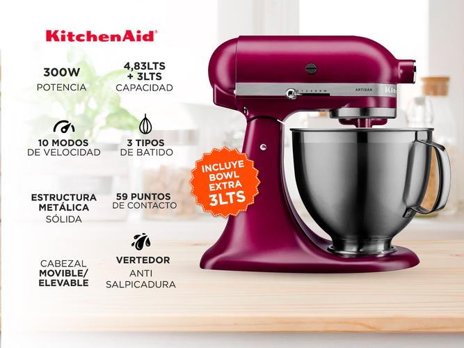 Batidora KitchenAid Artisan Remolacha KSM195PS Planetaria 4,8Lts + Bowl Extra de 3Lts - 1