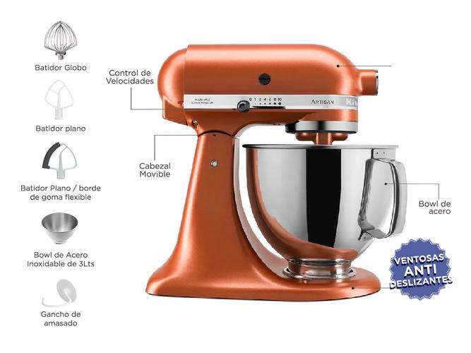 Batidora KitchenAid Artisan Plus KSM175P Planetaria 4,83Lts 10 Velocidades Extra Bowl y Batidor - 4