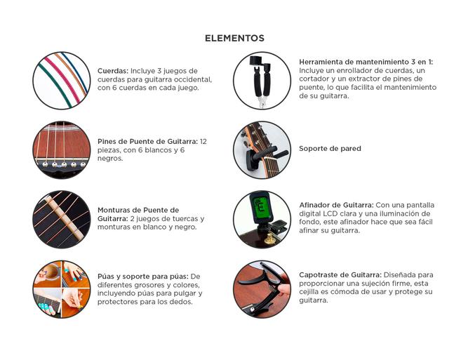 Kit De Accesorios Para Guitarra Acustica Cuerdas 66 Unidades - 5
