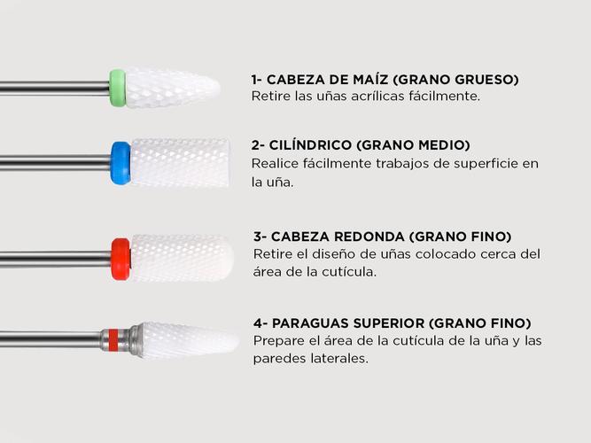 Brocas de cerámica de 7 piezas para manicura Gadnic KM11 para taladro eléctrico - 2