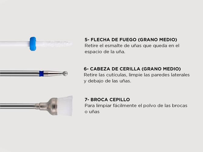 Brocas de cerámica de 7 piezas para manicura Gadnic KM11 para taladro eléctrico - 3