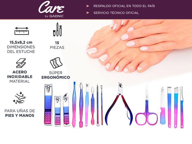 Kit Manicura Pedicura Gadnic KM14M22 15 Piezas Acero Inoxidable - 1
