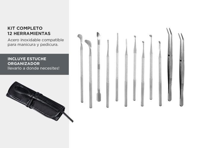 Set x12 Herramientas de Manicura Pedicuria Gadnic Acero Inoxidable  - 3