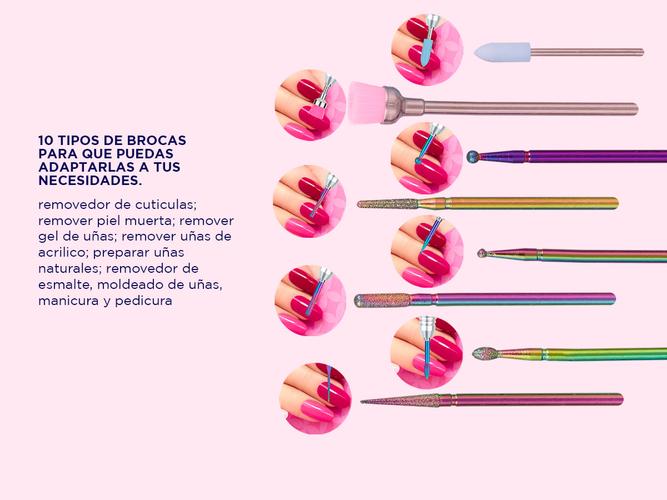 Kit x10 Brocas Manicura Rainbow Gadnic Para Torno Eléctrico  - 3