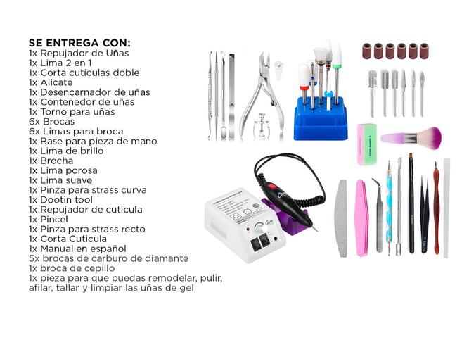 Kit manicura pedicura gadnic + Torno Para Uñas + Brocas de cerámica de 7 piezas - 6