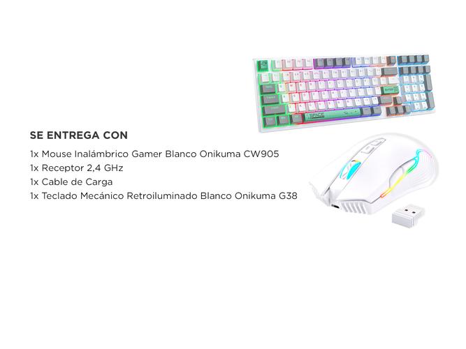 Kit Mouse Gamer CW905 Inalámbrico Con Luz LED Blanco + Teclado Mecánico Retroiluminado Blanco G38 Onikuma - 6
