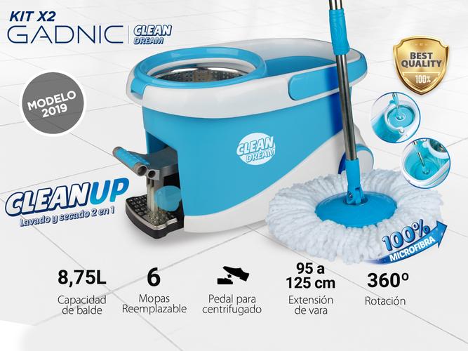 Mopa Gadnic Clean Dream con Balde Escurridor Centrífugo c Pedal Lampazo 360 Kit x2 - 1