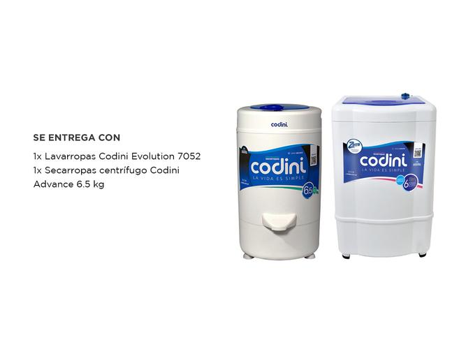 Lavarropas Codini Evolution 7052 7kgs + Secarropas centrífugo Codini Advance 6.5 kg - 6