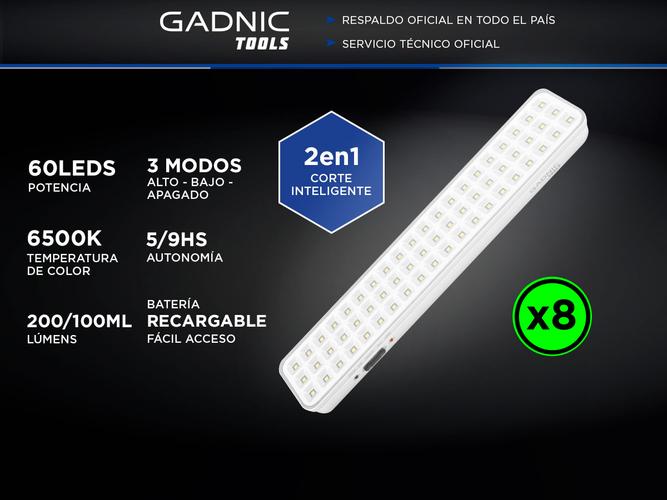Luz de Emergencia Gadnic Tools L60 Kit x8 60 Led Alta Luminosidad 6500K - 1