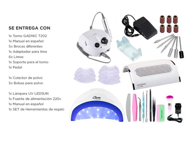 Kit Para Uñas Gadnic Torno T202 + Cabina UV Ledsun + Extractor de Polvo VaccPro - 6