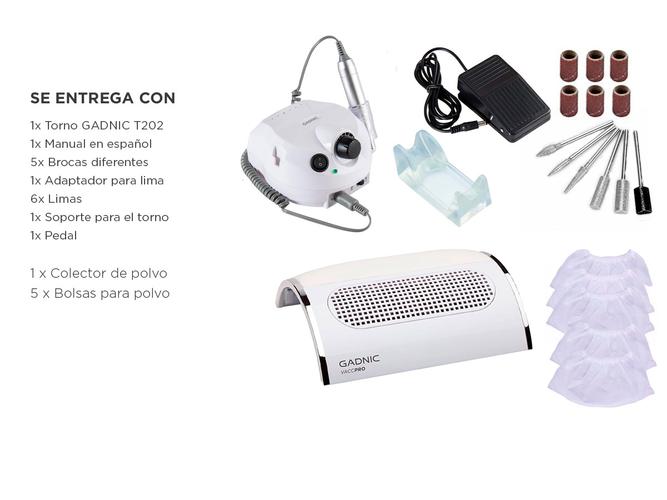 Kit Para Uñas Gadnic Torno T202 + Extractor de Polvo VaccPro Uso Profesional - 6