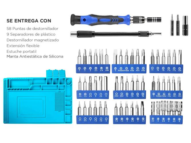 Manta Antiestática + Kit Desarmador 58 en 1 Reparación De Celulares - 6