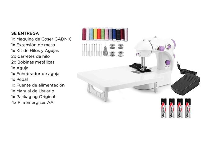 Máquina de Coser Gadnic SW2000 Pro Hogareña Portátil Con Mesa y Accesorios 2 Velocidades Luz Led + 4 Pilas AA - 6