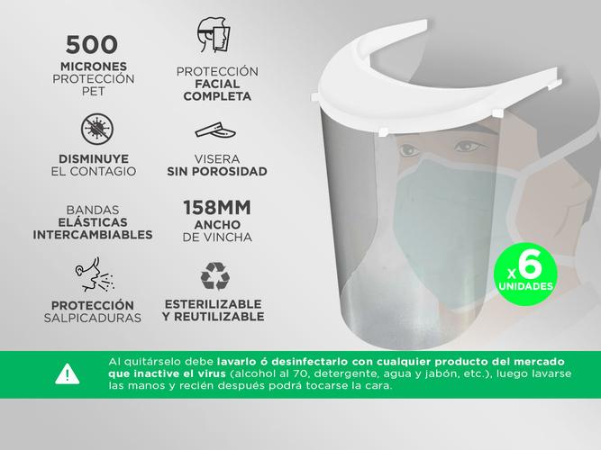 Kit 6 Máscaras De Protección Facial PET 500 Micrones - 1