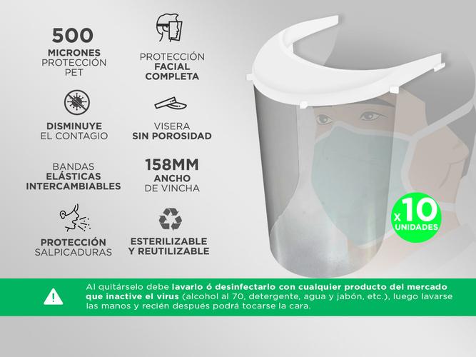 Kit 10 Máscaras De Protección Facial PET 500 Micrones - 1