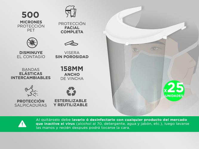 Kit 25 Máscaras De Protección Facial PET 500 Micrones - 1