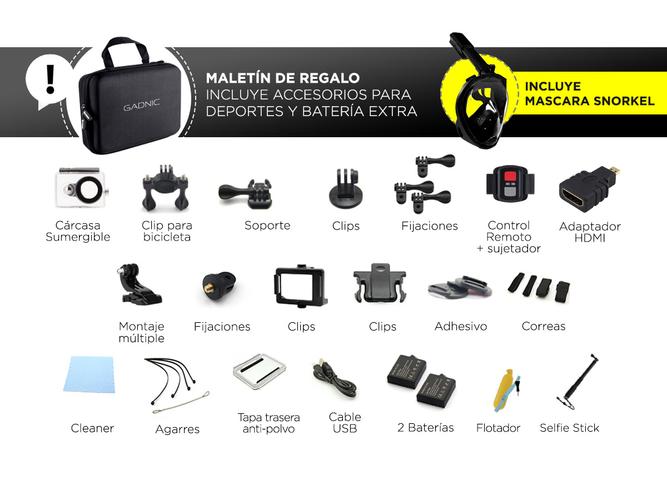 Kit Mascara Snorkel Gadnic + Camara Deportiva 4K - 2