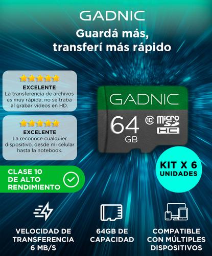 Kit de 6 Memorias Micro SD Gadnic 64GB Clase 10 Adaptador Incluido - 1