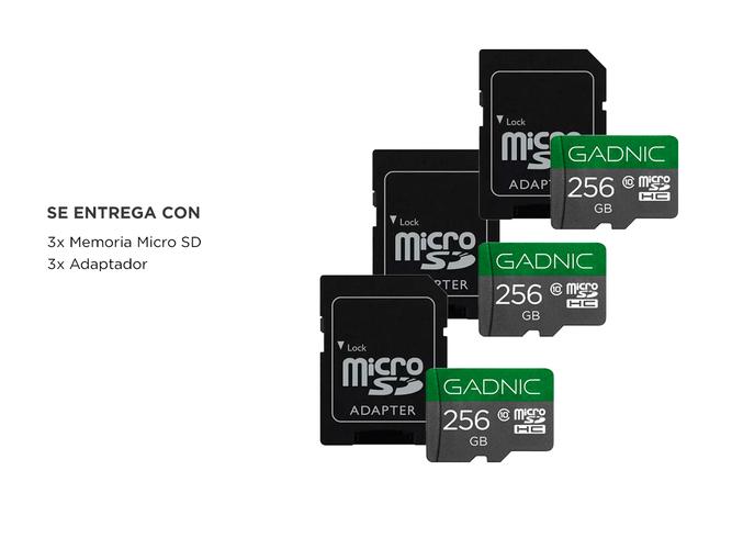 Kit De Tres Memorias Micro SD Gadnic 256gb Clase 10 Con Adaptador - 4