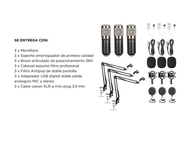 Kit x3 Micrófono Condensador Gadnic + Accesorios - 5