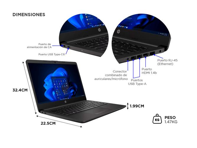 Notebook HP 245 G9 RYZEN 3 3250U 8GB 256GB SSD 14 HD W11 - 5