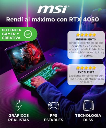 Notebook Msi Thin 15 Core I5 13420h 16gb 512GB Rtx 4050 8gb GDDR6 156 144Hz Color Gris  - 1