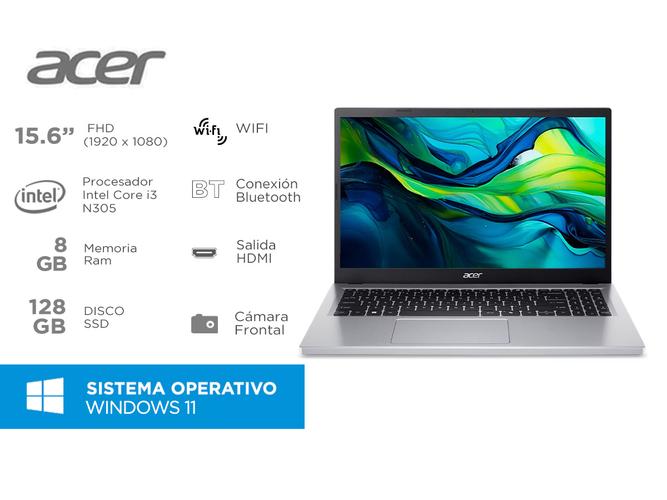 Notebook Acer Aspire Go 15 Slim Intel Core i3-N305 8GB 128GB 156 FHD IPS Win 11 - 1