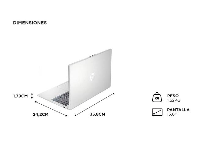 Notebook HP 156 FHD  Intel Core i5-1235U 8GB RAM 256GB SSD Natural Silver 15-FD0095WM 1920x1080  - 5
