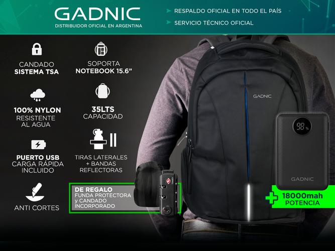 Kit Mochila Antirrobo Porta Notebook Gadnic + Cobertor Lluvia + Power Bank 18000mah  - 1