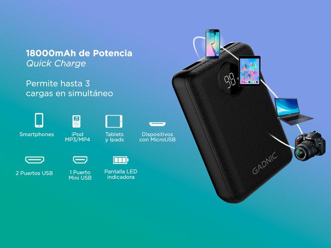 Kit Mochila Antirrobo Porta Notebook Gadnic + Cobertor Lluvia + Power Bank 18000mah  - 2