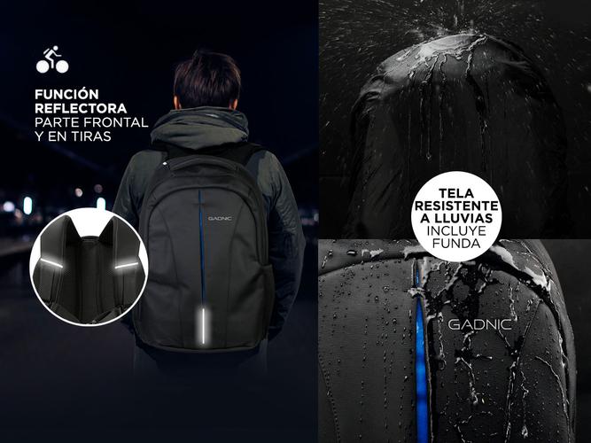 Kit Mochila Antirrobo Porta Notebook Gadnic + Cobertor Lluvia + Power Bank 18000mah  - 5