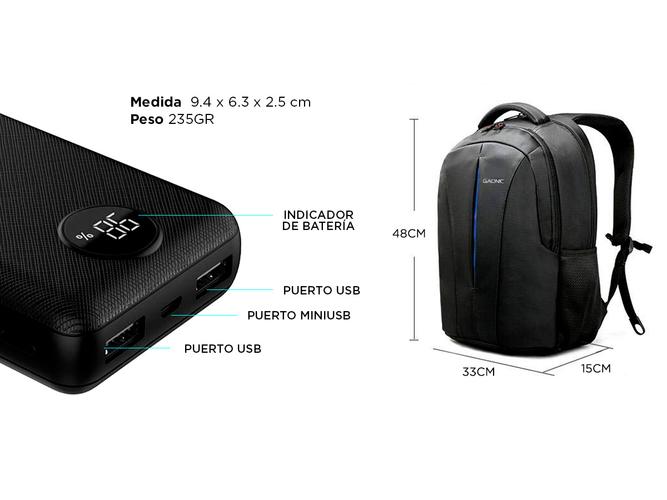 Kit Mochila Antirrobo Porta Notebook Gadnic + Cobertor Lluvia + Power Bank 18000mah  - 6