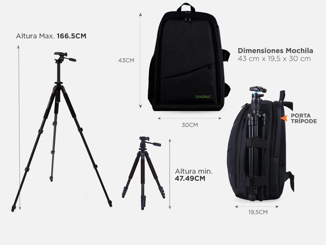 Kit Mochila Cámara Reflex + Trípode Fotografía Profesional - 5