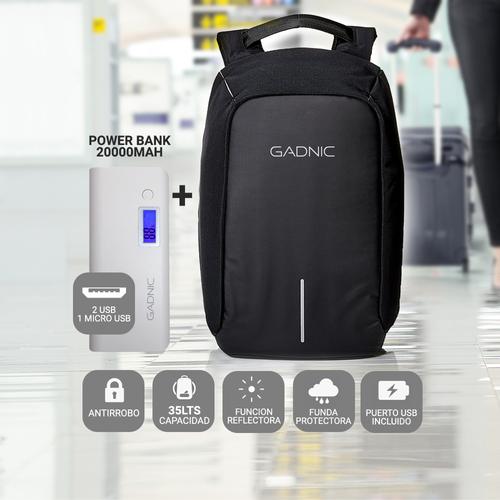 Mochila Antirrobo Gadnic 35L + Power Bank 20000mAh - 1