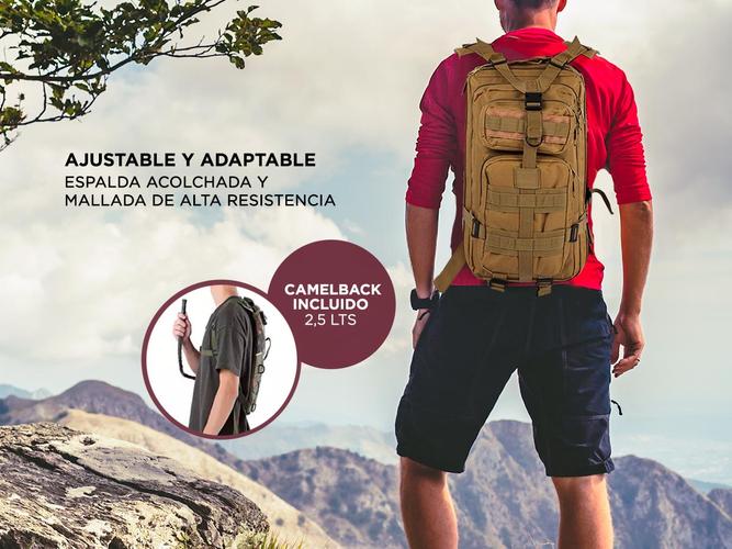Kit Mochila Táctica Militar 45L + Mochila Camel Back 2.5L - 2