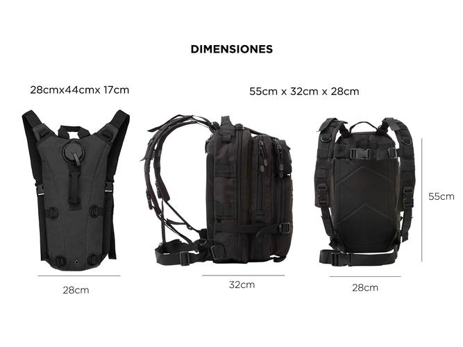 Kit Mochila Táctica Militar 45L + Mochila Camel Back 2.5L - 6