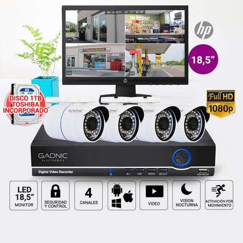 Kit 4 Cámaras P2P IP + DVR + Disco 1TB + Monitor LED 18,5