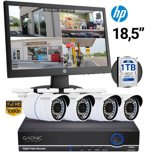 Kit 4 Cámaras P2P IP + DVR + Disco 1TB + Monitor LED 18,5