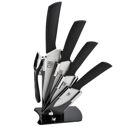 Set x5 Cuchillos Ceramica Mango Silicona Gadnic Mango Negro - 0