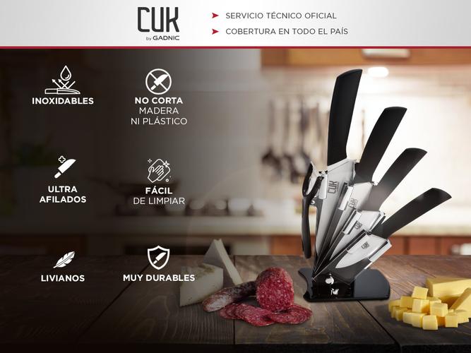 Set x5 Cuchillos Ceramica Mango Silicona Gadnic Mango Negro - 1