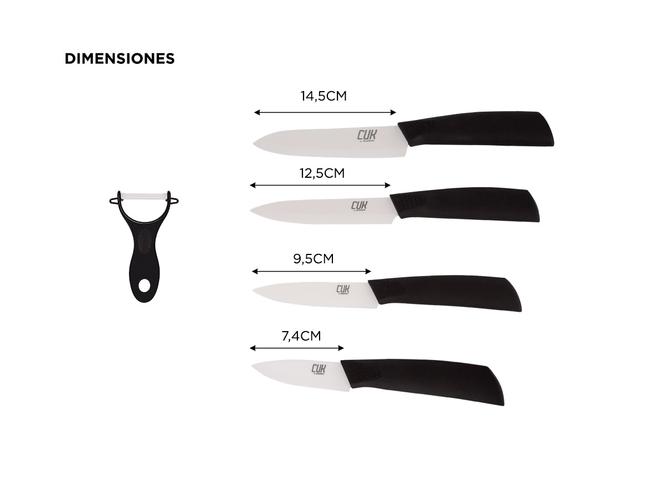 Set x5 Cuchillos Ceramica Mango Silicona Gadnic Mango Negro - 4